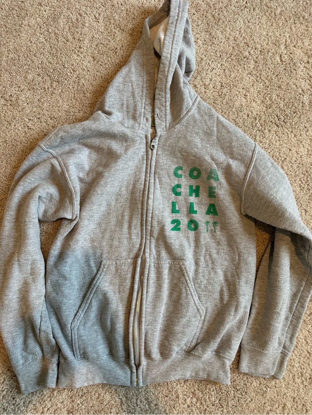 Gray Full-Zip Hoodie with Green Coachella Graphic
